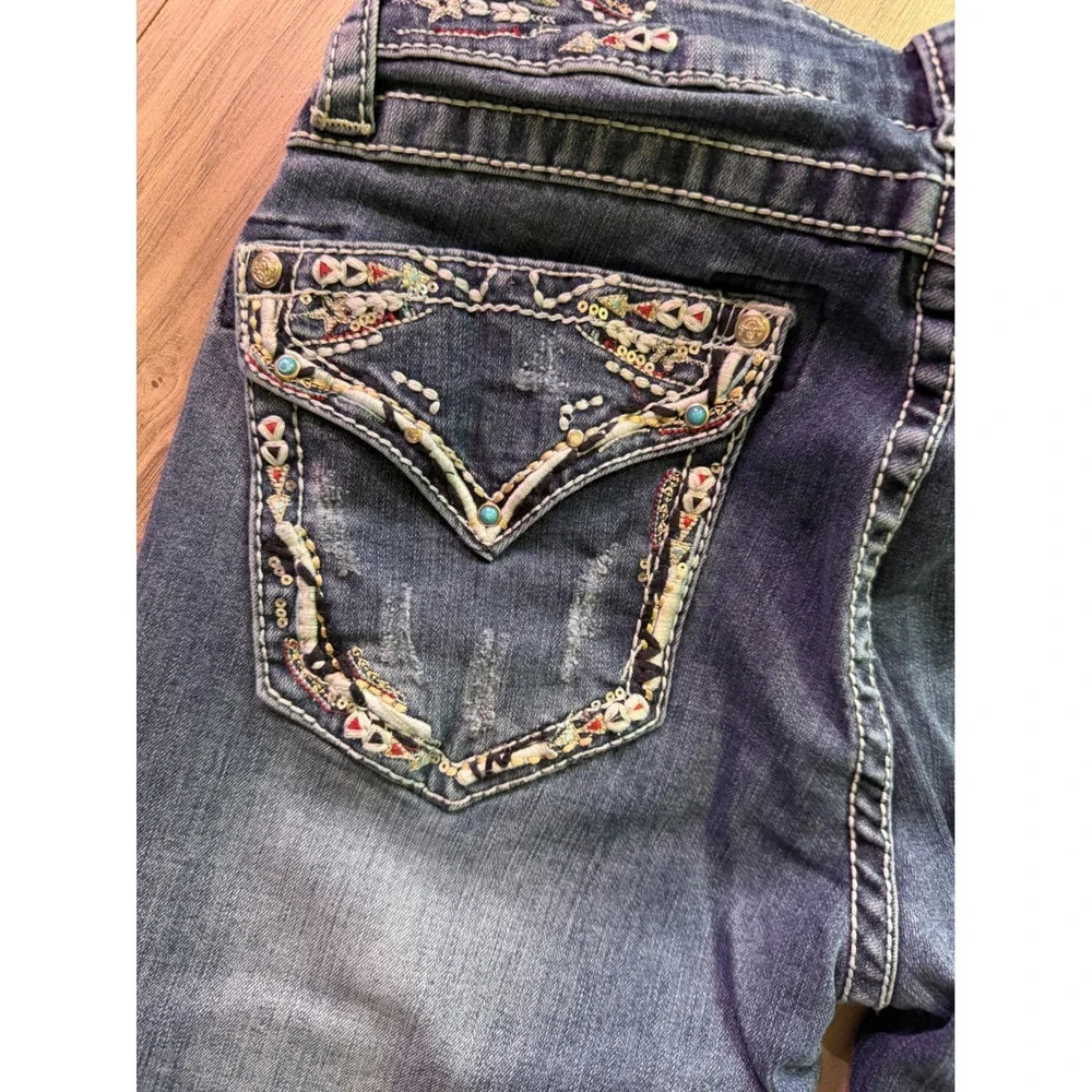 Grace in LA Womens Bootcut Jeans Dark Wash Embroidered Embellished Size 27 - Picture 3 of 5